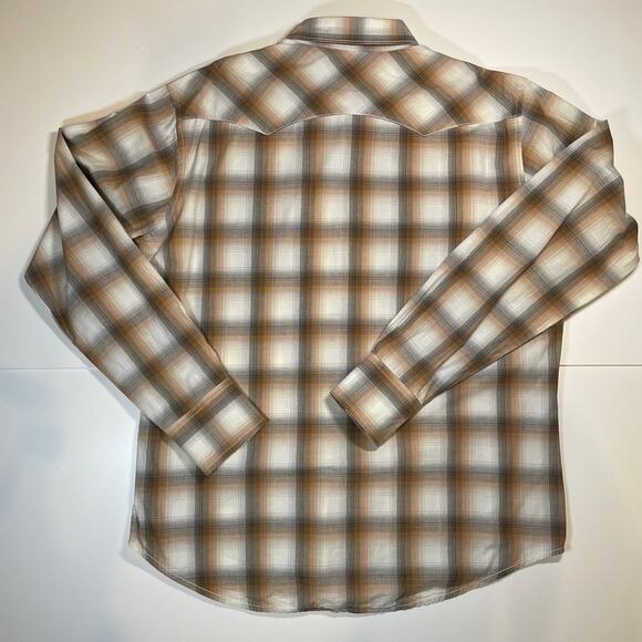 Wrangler Retro Western Shirt Men’s L Pearl Snap Brown Plaid 100% Cotton MV4005M - Picture 9 of 9